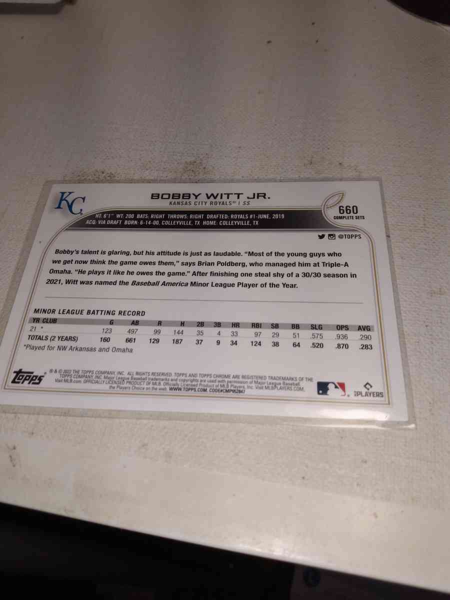 2022 Topps rookie card Bobby Witt Jr