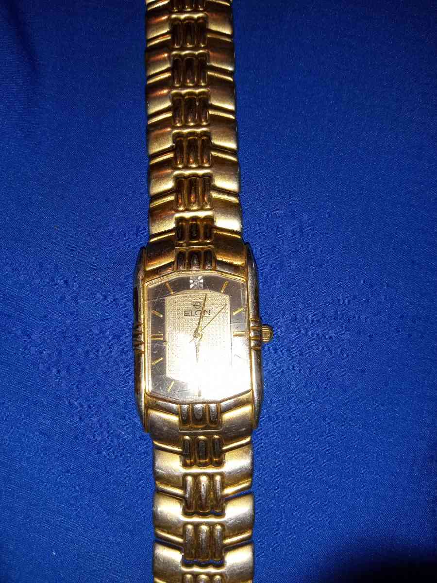 Mens Elgin diamond quartz Watch goldtone