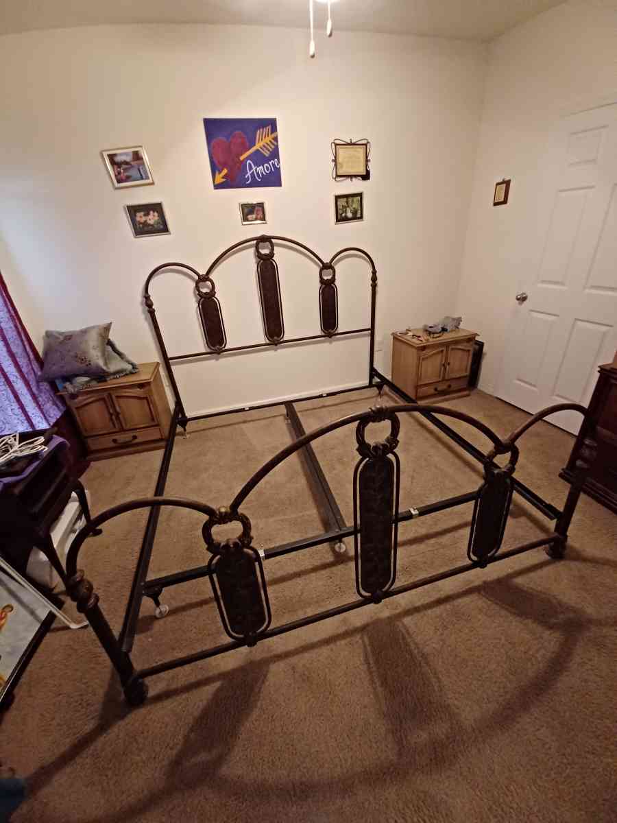 Cast iron king size bed frame Matress and Box Spring Used