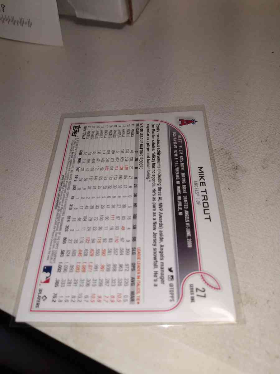 2012 Topps card number 27 Mike trout