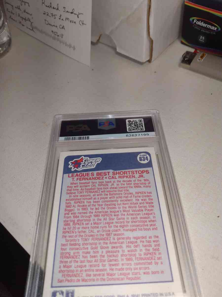 1990 Fleer card number 634 Tony Fernandez Cal ripken Jr PSA