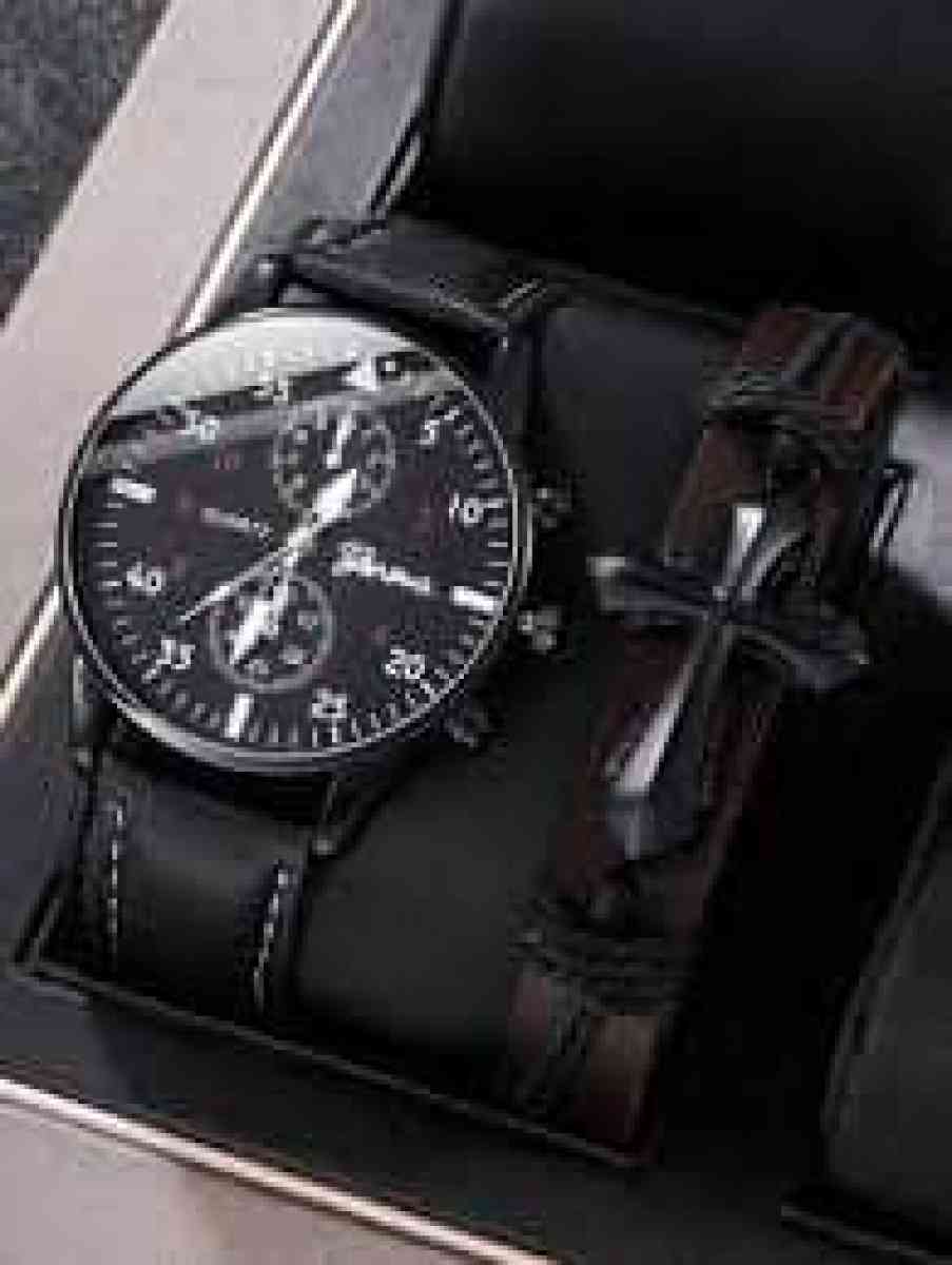 1pc Men Round Dial Pointer Quartz Watch  1pc Cross Decor Str