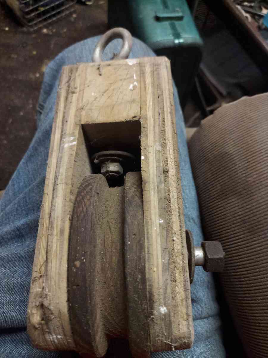 antique wooden boat pulley