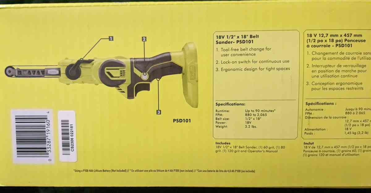 BRAND NEW Ryobi Two 4ah Batteries W Charger and Belt Sander