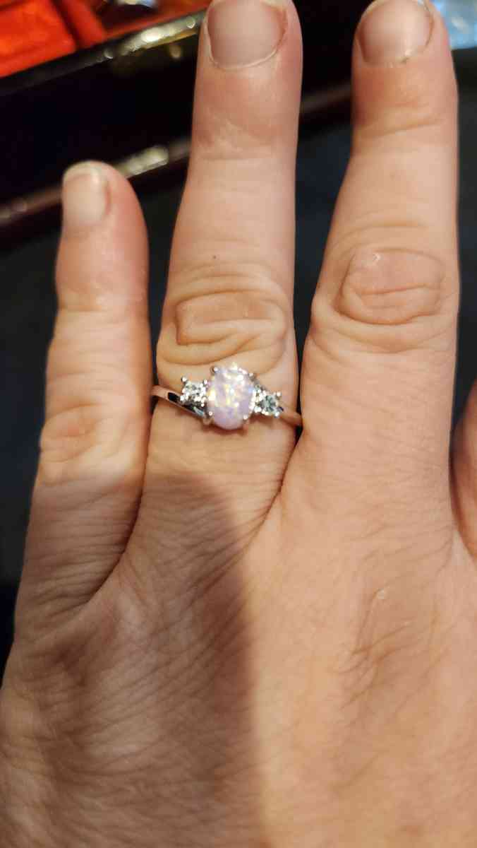 Pink Opal Engagement Ring with Diamonds