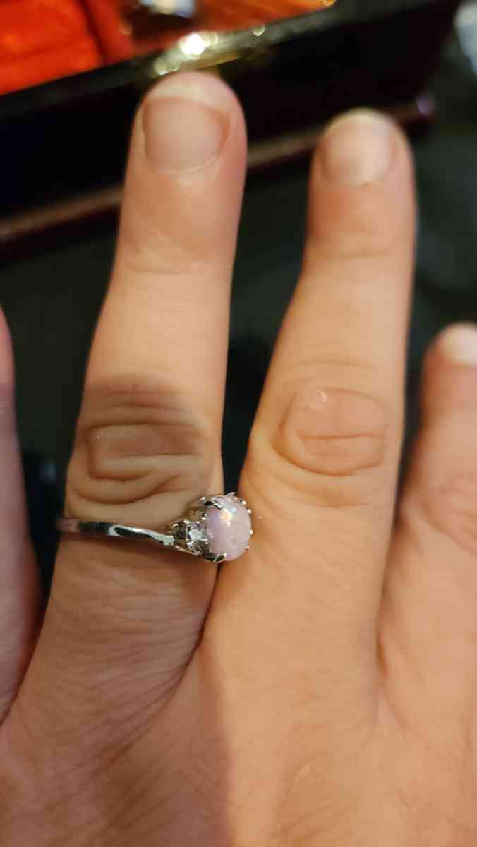Pink Opal Engagement Ring with Diamonds
