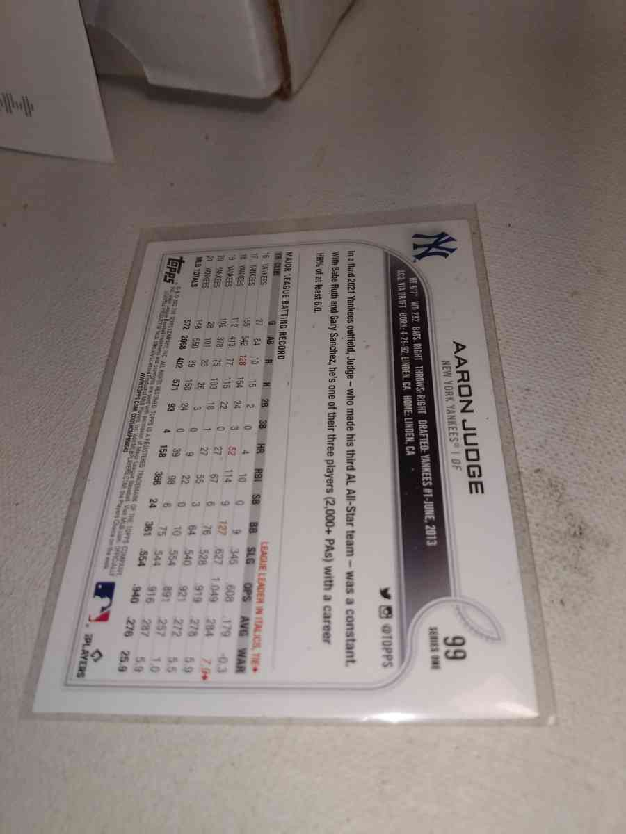 2022 Topps card number 99 Aaron judge