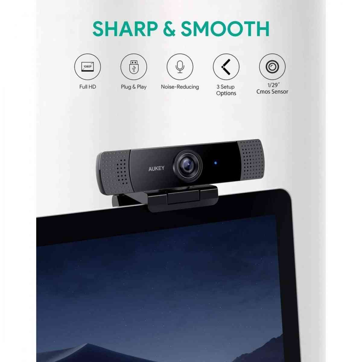 1080P Webcam w Dual Noise Reduction Stereo Microphones