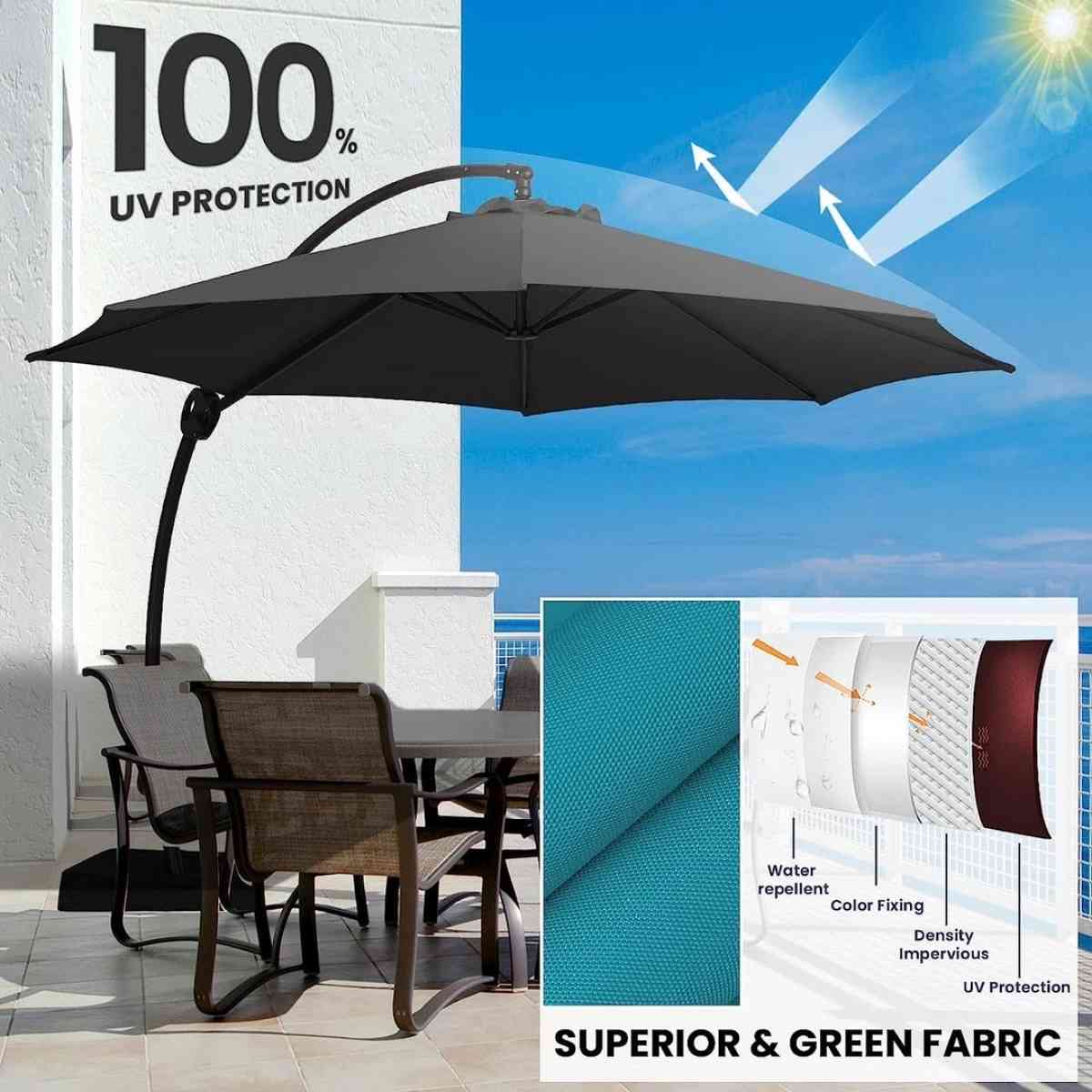 10FT Curvy Cantilever Patio Umbrella Large Outdoor Umbrellas