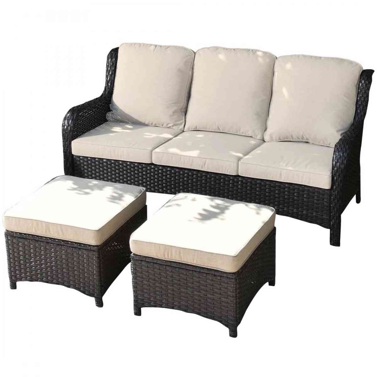 Outdoor Couch 3Piece with Ottoman Kenard Curved Handres