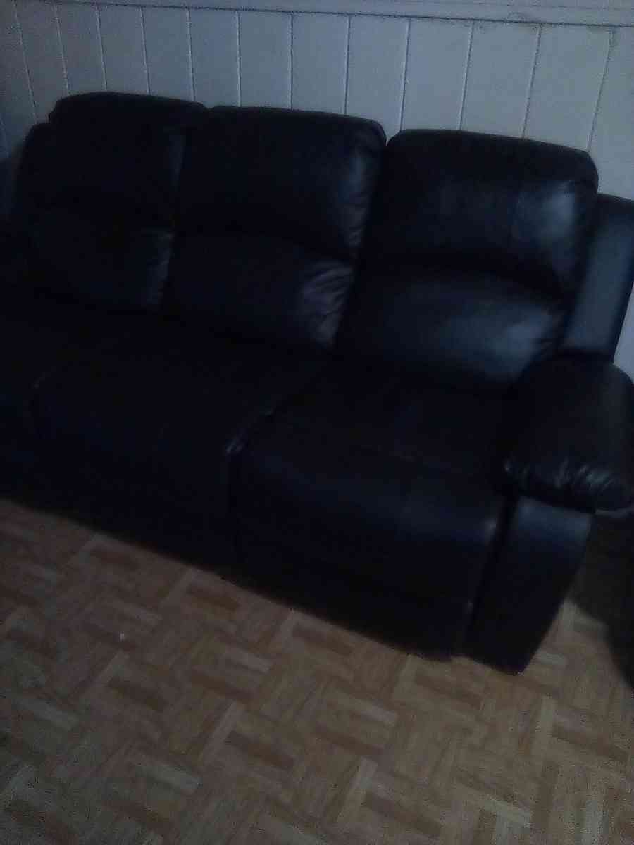 3 piece black leather recliner sofa set