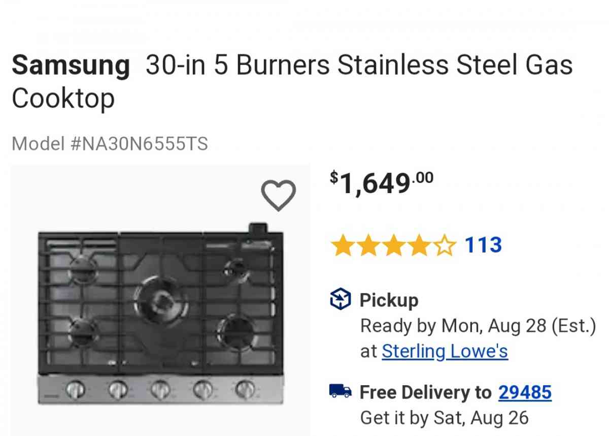 Cooktop 30inch Samsung wifi