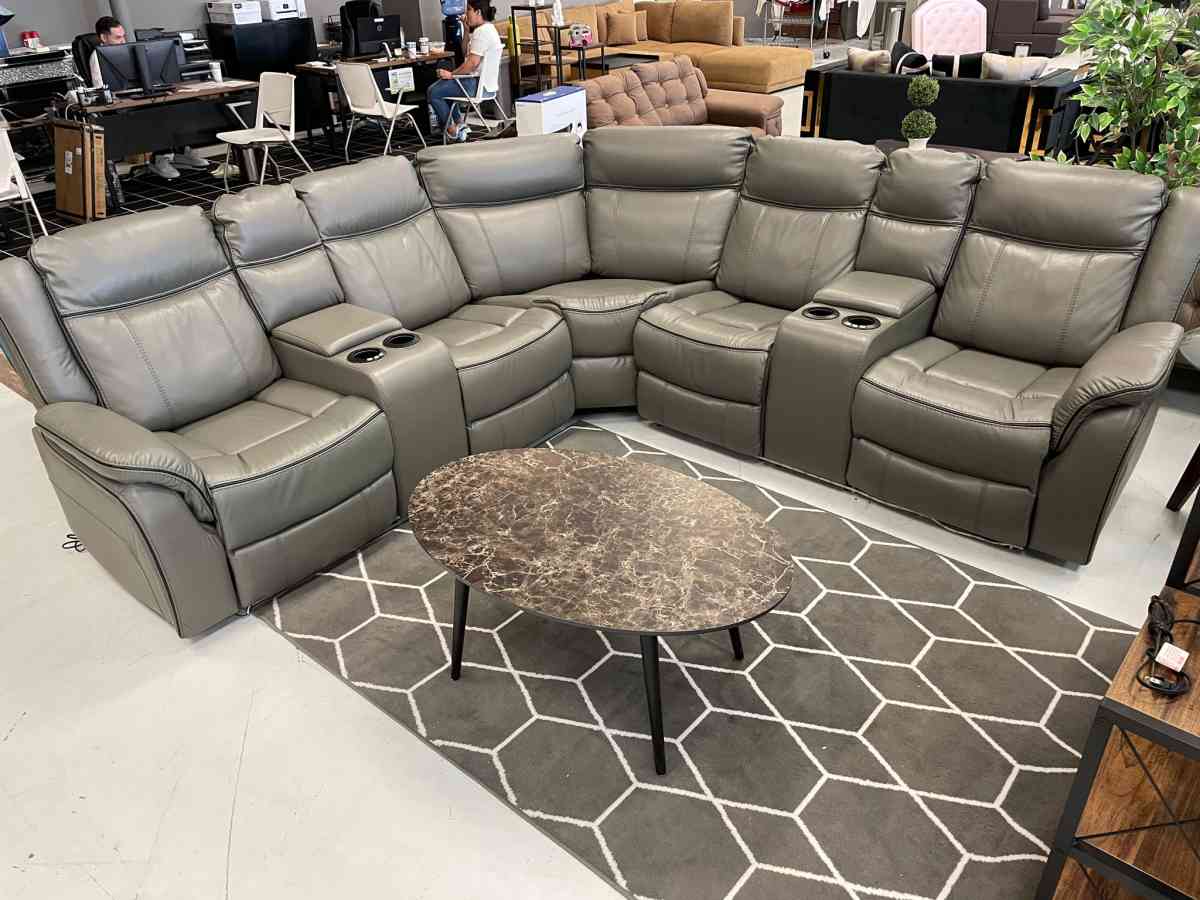 SPECIAL PRICES ONLY ON THIS MONTH Gray leather sectional pow