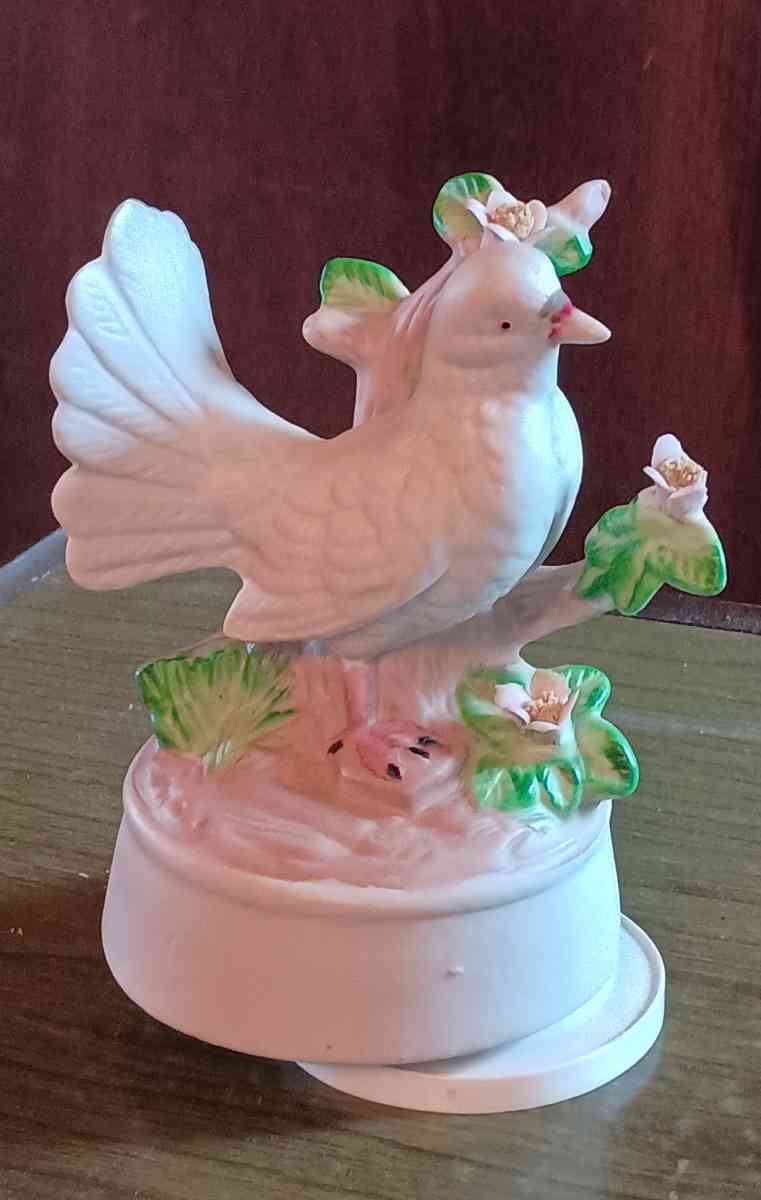 vintage porcelain dove pink floral music box