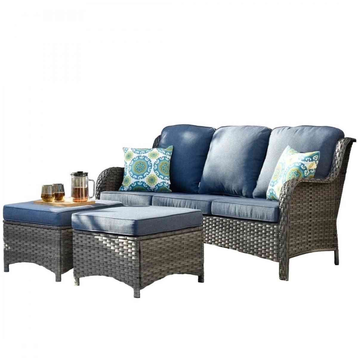 Outdoor Couch 3Piece with Ottoman Kenard Curved Handres