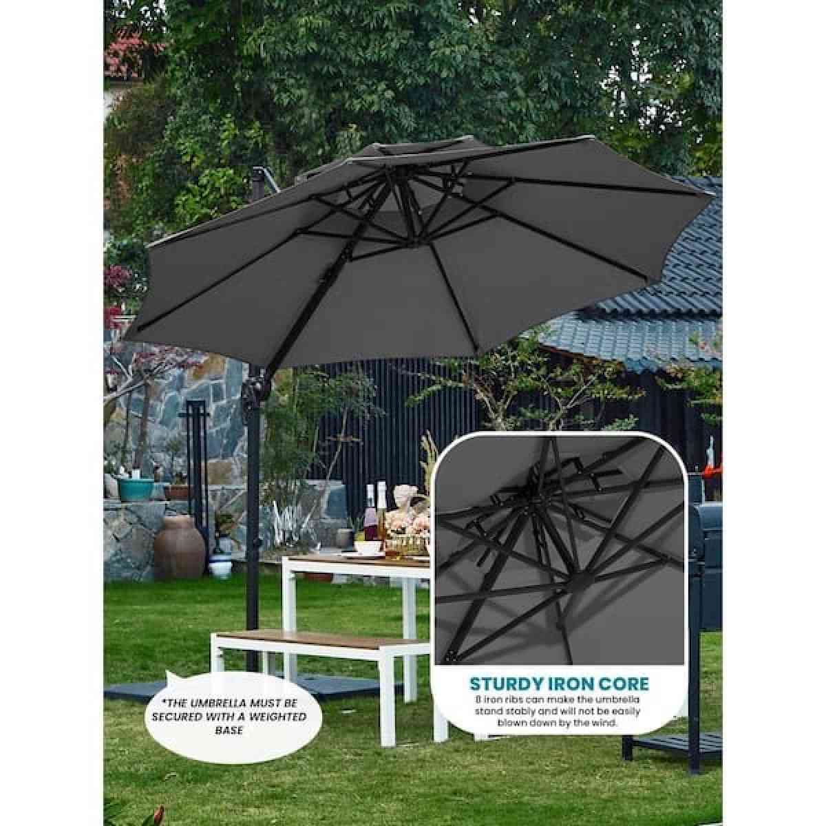 10FT Round Cantilever Patio Umbrella Double Top Roating Outd