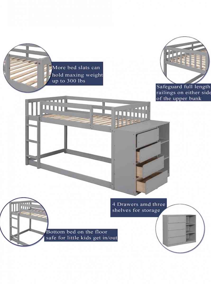 full over full bunk bed with storage dresser