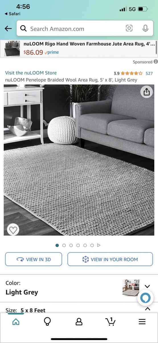 Braided Wool Area Rug 5x8