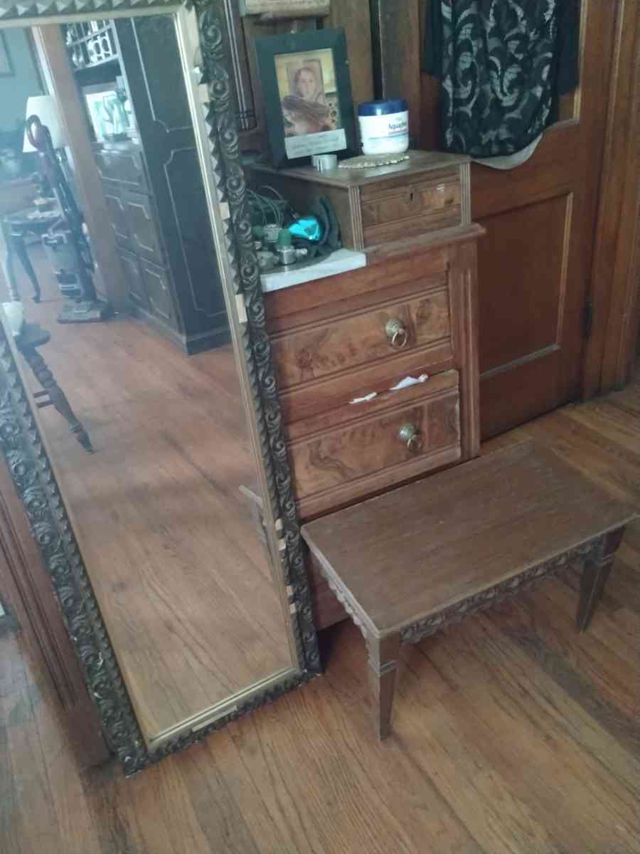 antique mirror and table