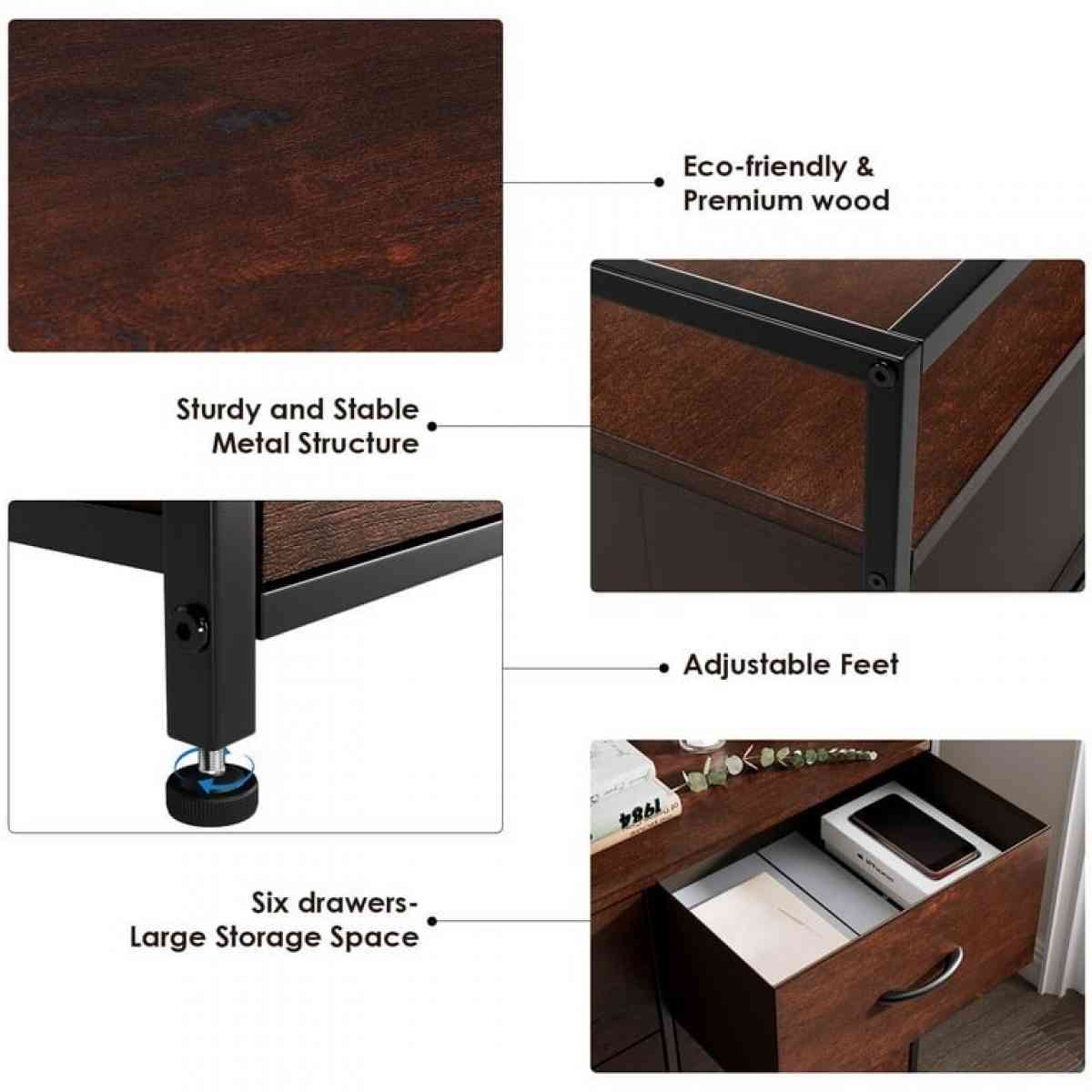 Dresser with 6 Fabric Drawers Wood Dresser Chest of Drawers