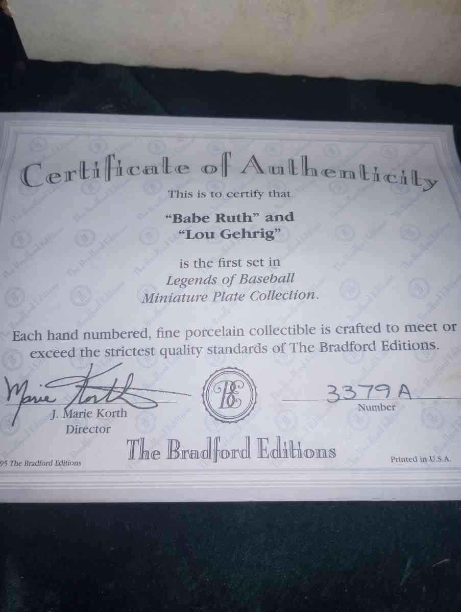 babe Ruth and Lou Gehrig collectors plates