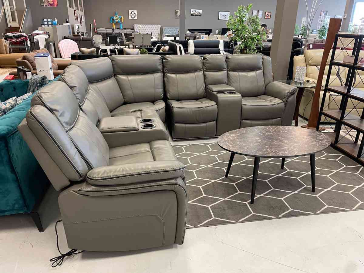 SPECIAL PRICES ONLY ON THIS MONTH Gray leather sectional pow
