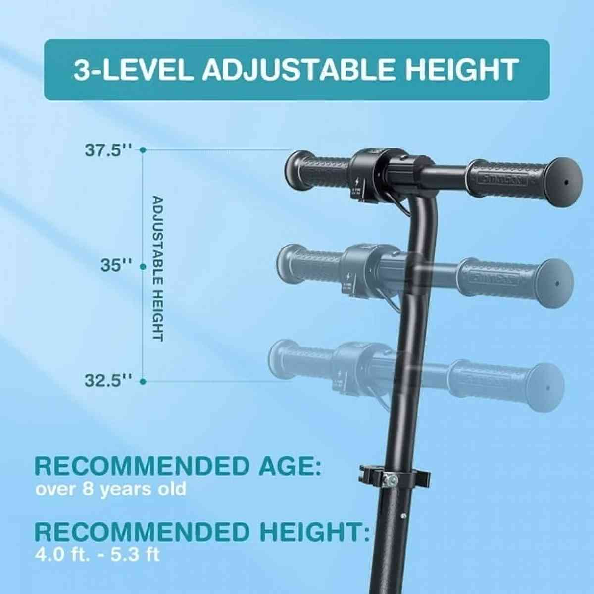 Foldable Electric Scooter for Kids 3 Speeds and Adjustable H