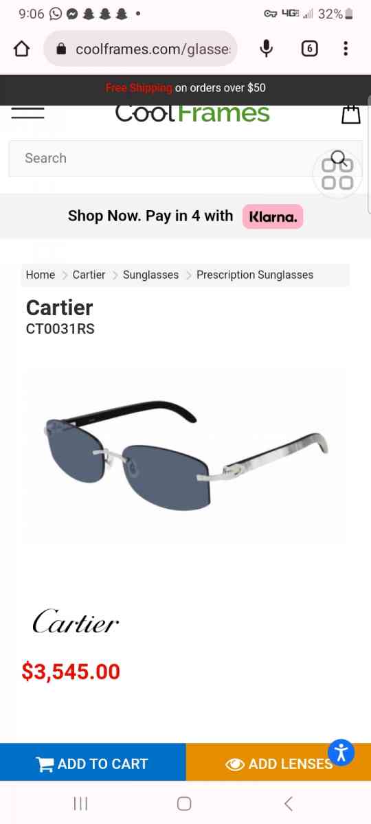 Cartier blue lenses diamond cut ct0031rs