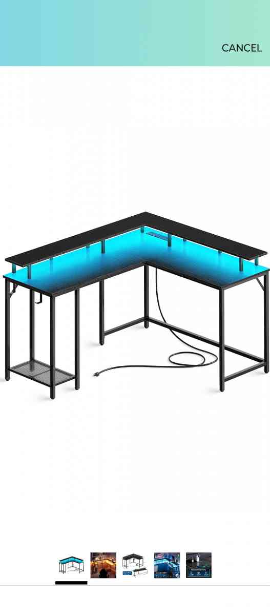 lighted desk with builtin power strip