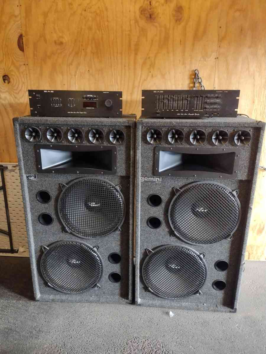 two Gemini MB speakers with equipment