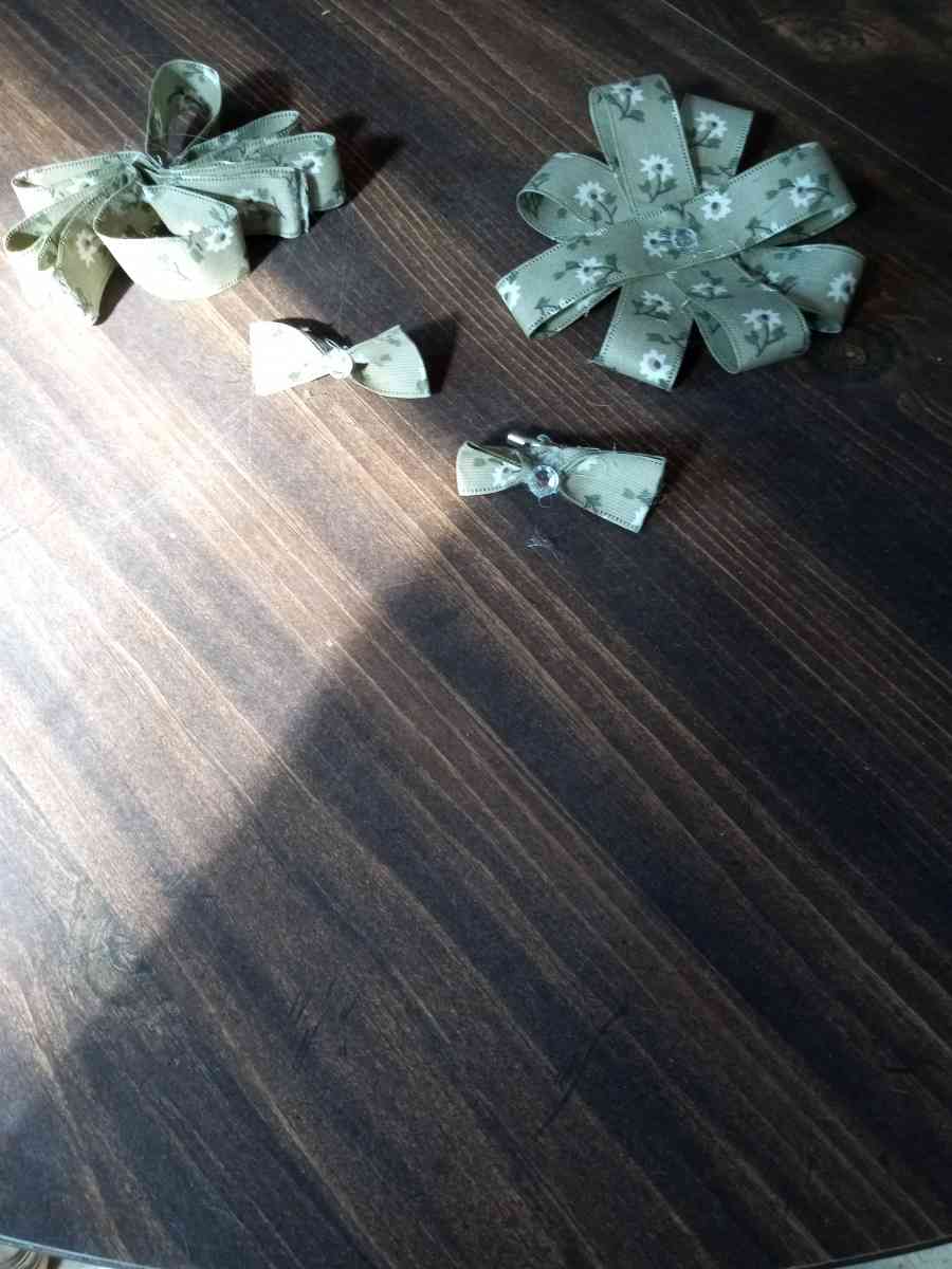 ribbon and fabric and leather hair or gift bows