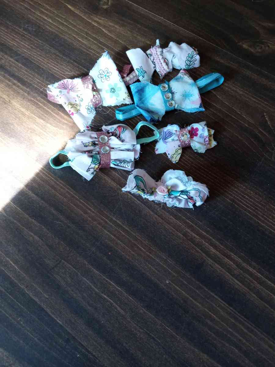 ribbon and fabric and leather hair or gifts bows