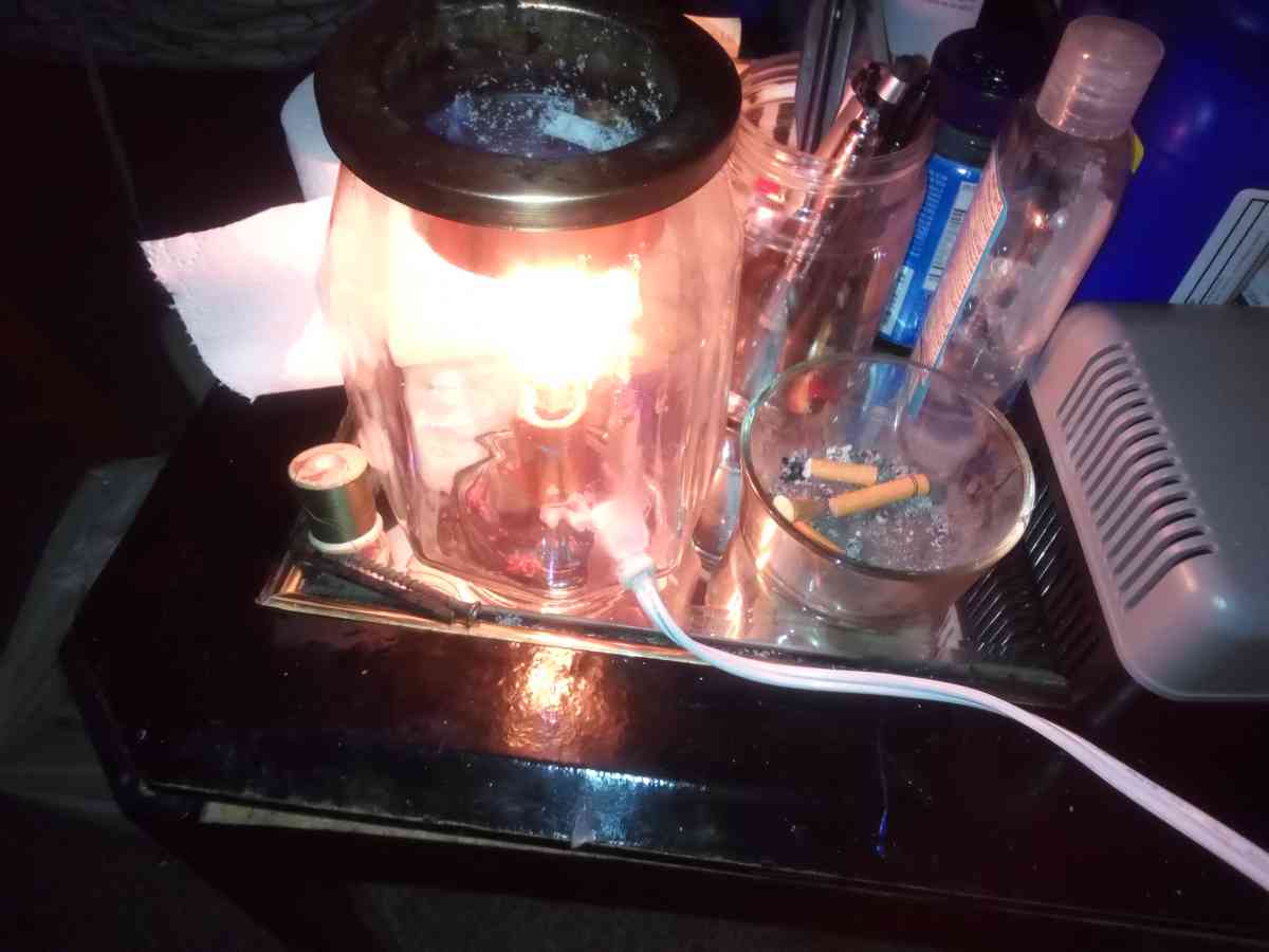 Clear light up candle burned