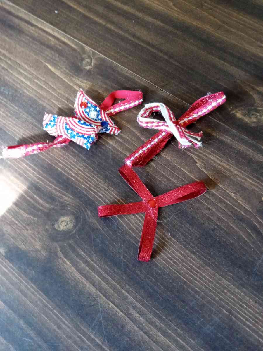 ribbon and fabric and leather hair or gift bows