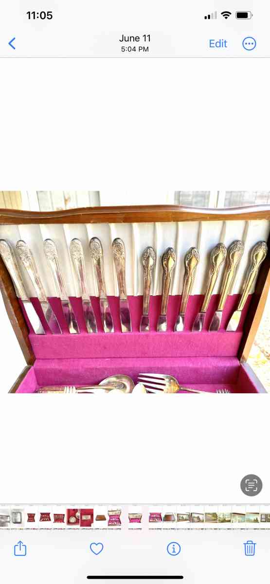 Antique triple dipped silver plated silver ware sets in wood