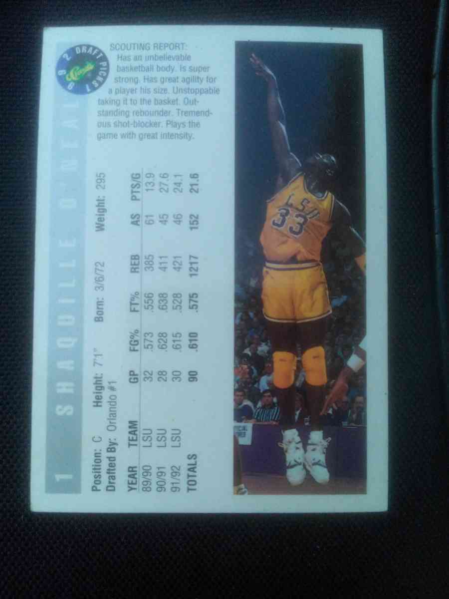 Shaquille ONeal 1992 Draft Picks Card