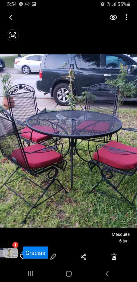 Mesa de patio de fierro con sillas umbrella Cojines Todo New