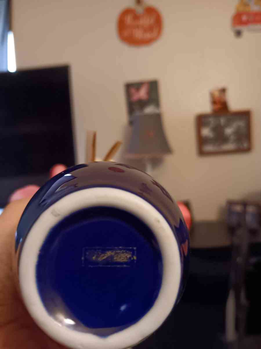 porcelain imperial limoges 22k gold and blue plated vase