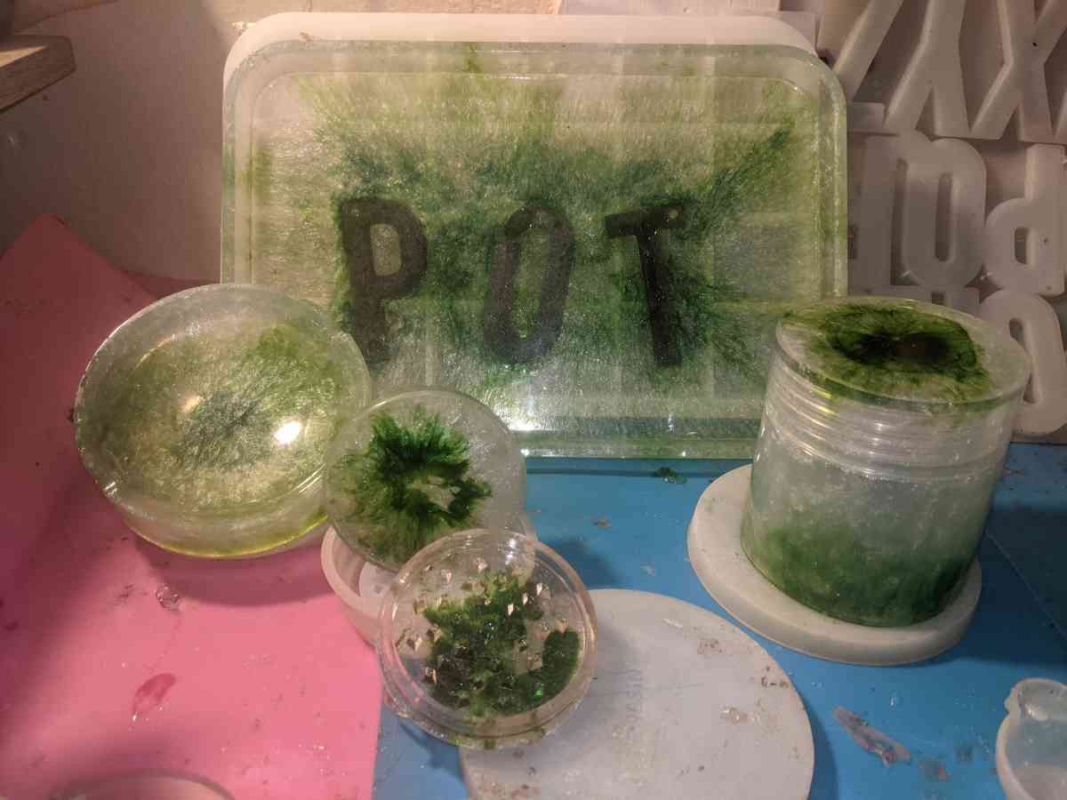 4 pc Handmade Epoxy rolling tray set