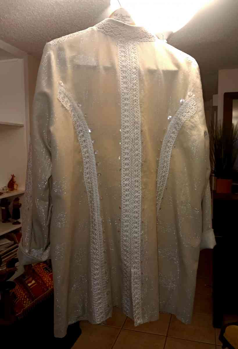 New beautiful  long creme with lace linen jacket