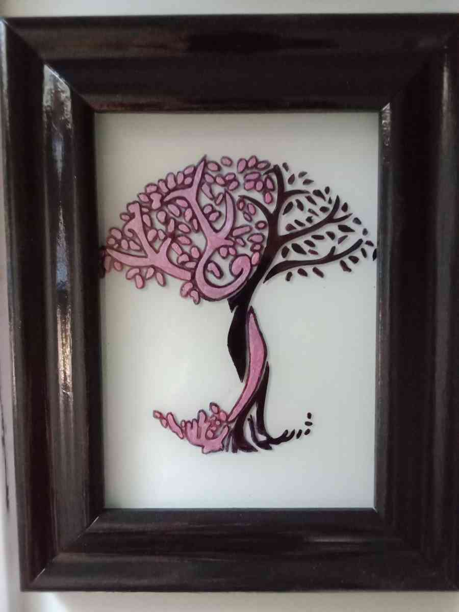 Elegant hand painted on glass picture in a frame