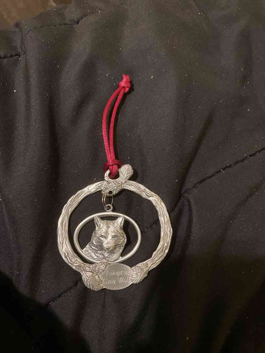 a gray wolf ornament