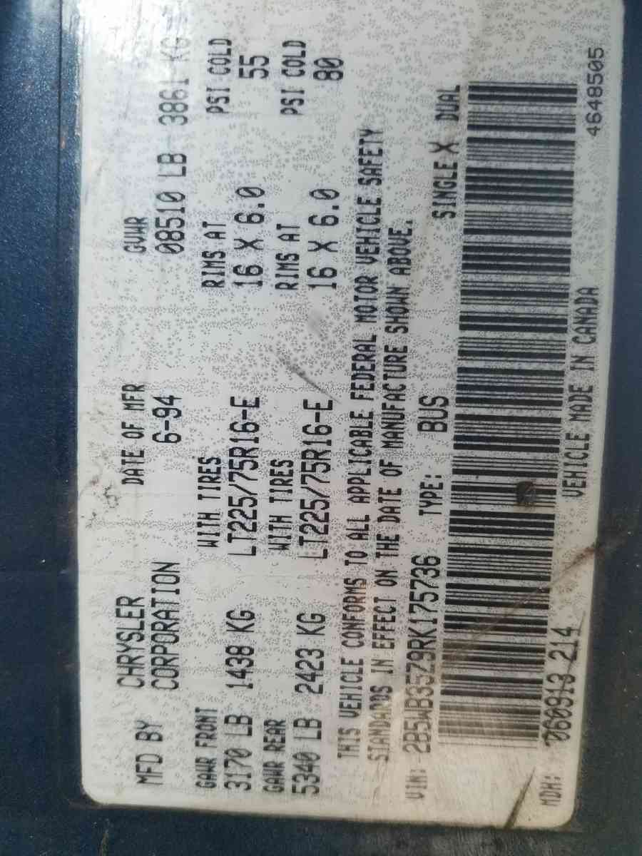 1994 Dodge Ram B350 Van  360 V8