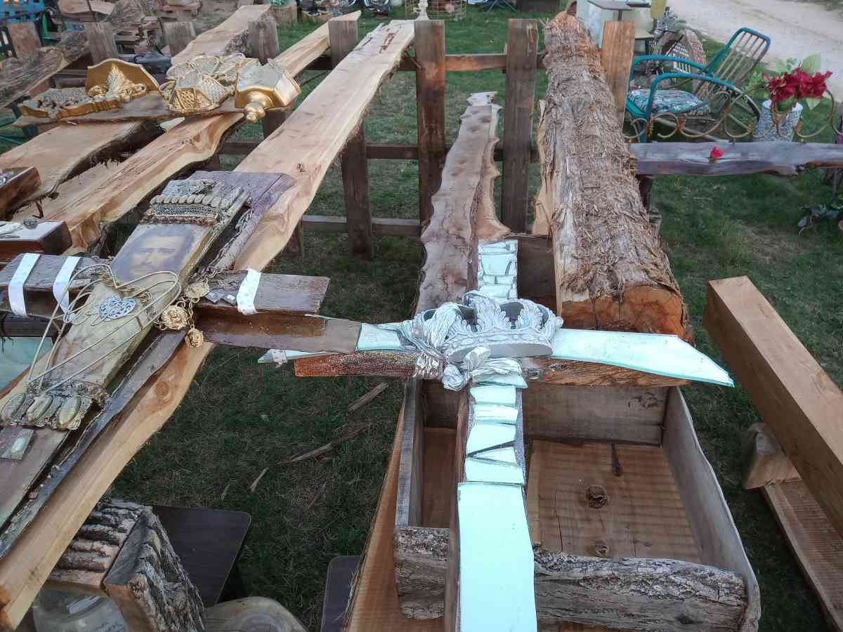 black walnut cross handmade with mirrors and epoxy 4ft