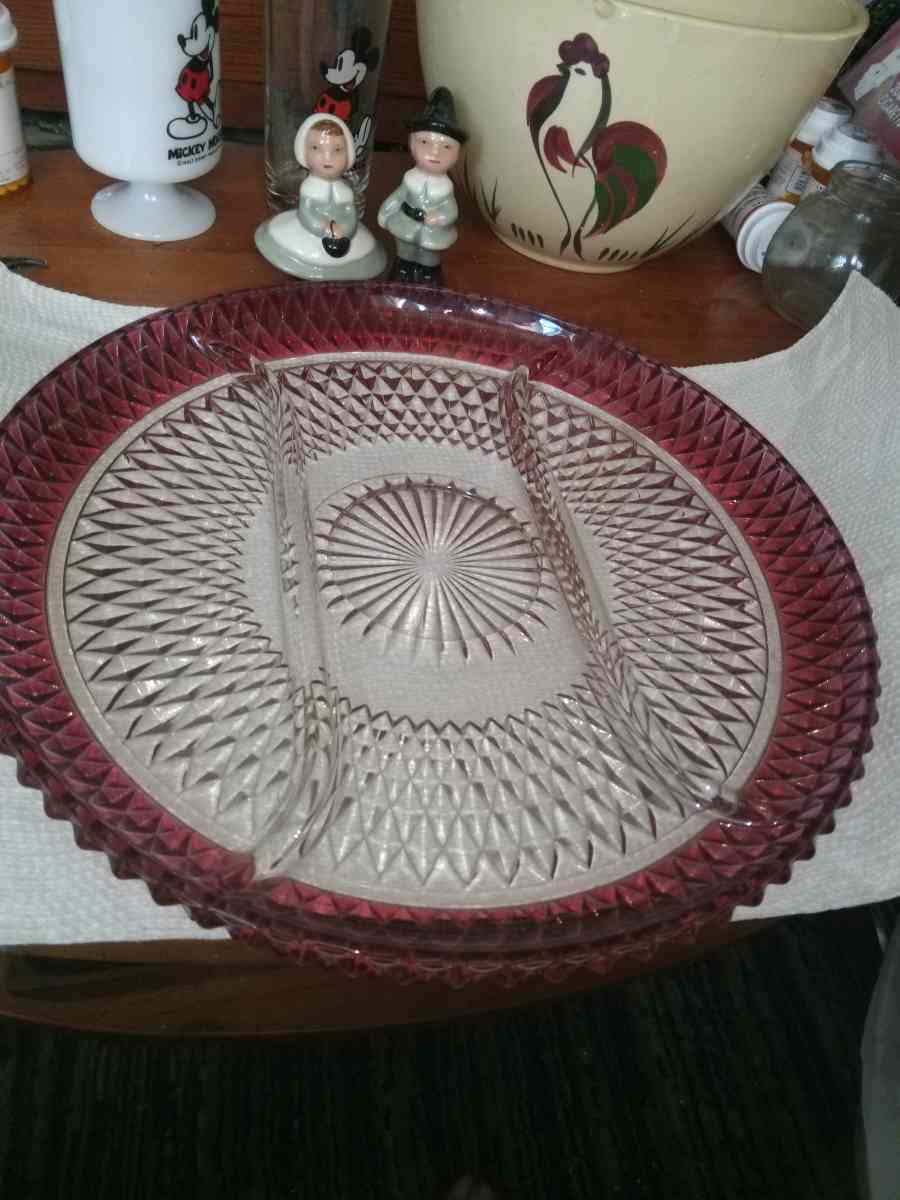 Indiana Glass Diamond Point 3 Part serving tray