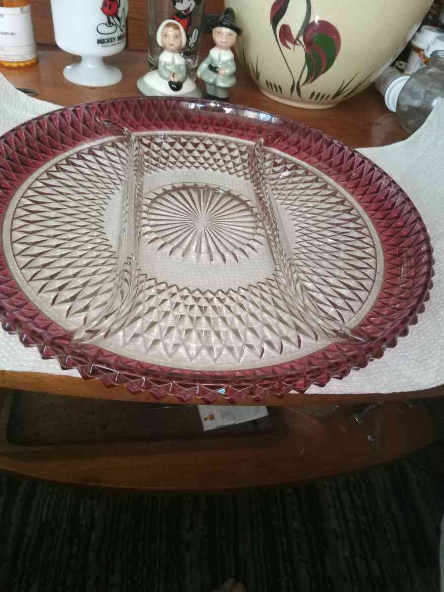 Indiana Glass Diamond Point 3 Part serving tray