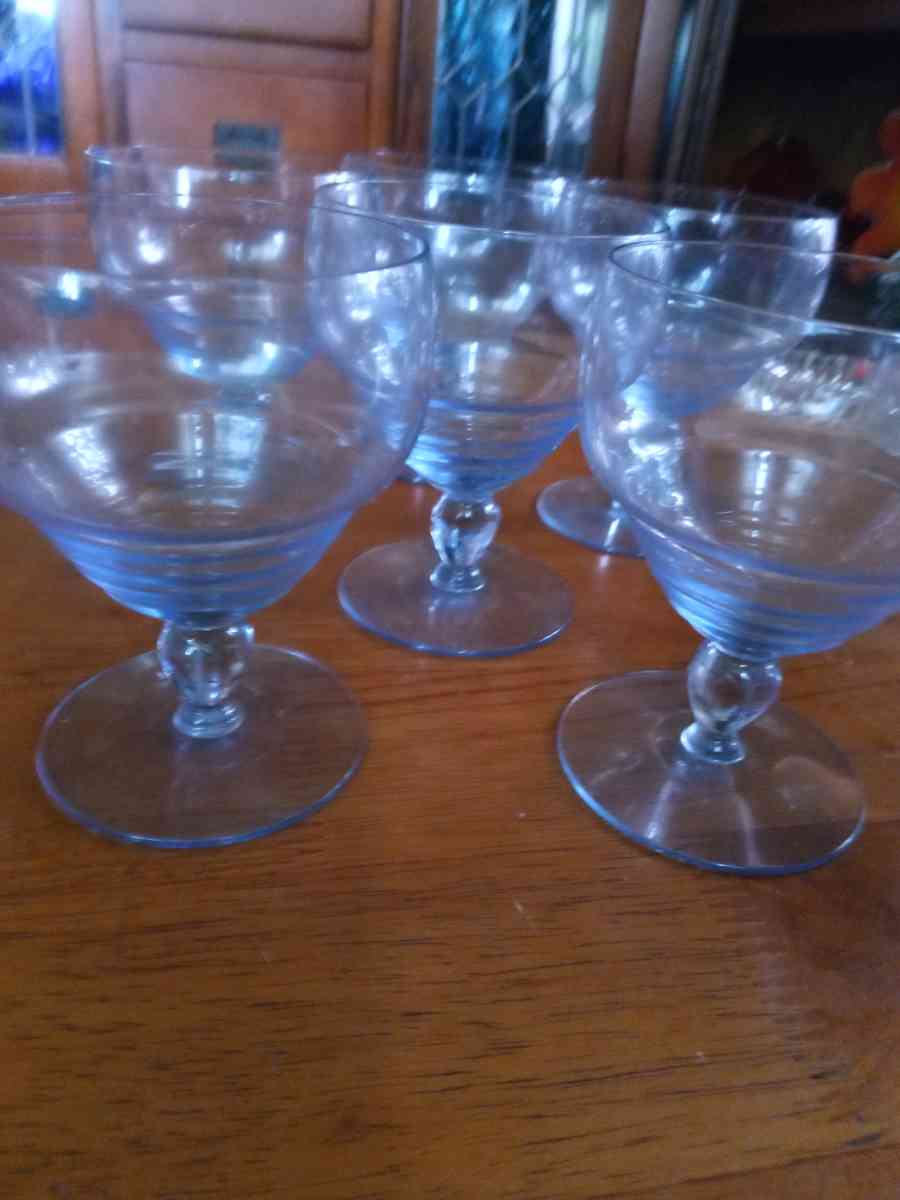 6 Kosta Boda Ice Blue wine glasses