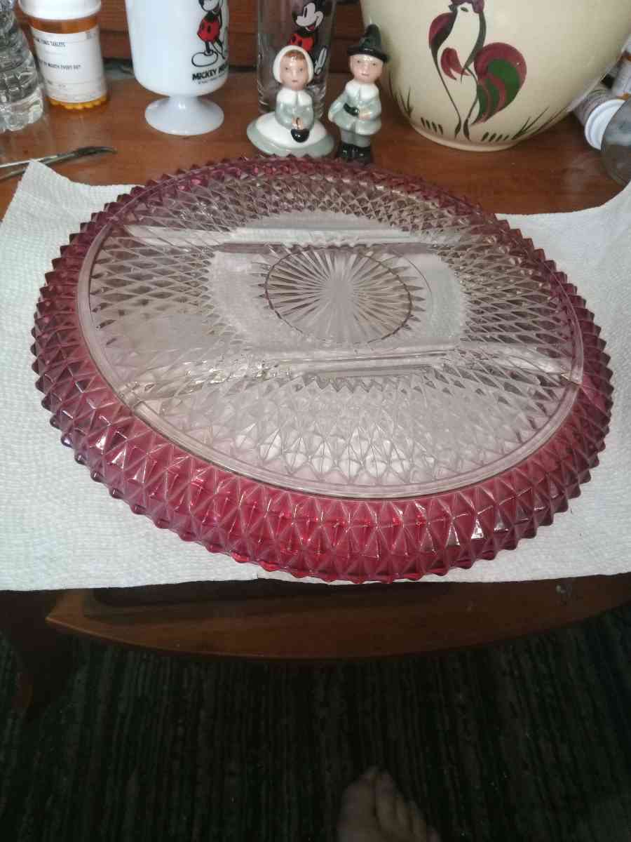 Indiana Glass Diamond Point 3 Part serving tray