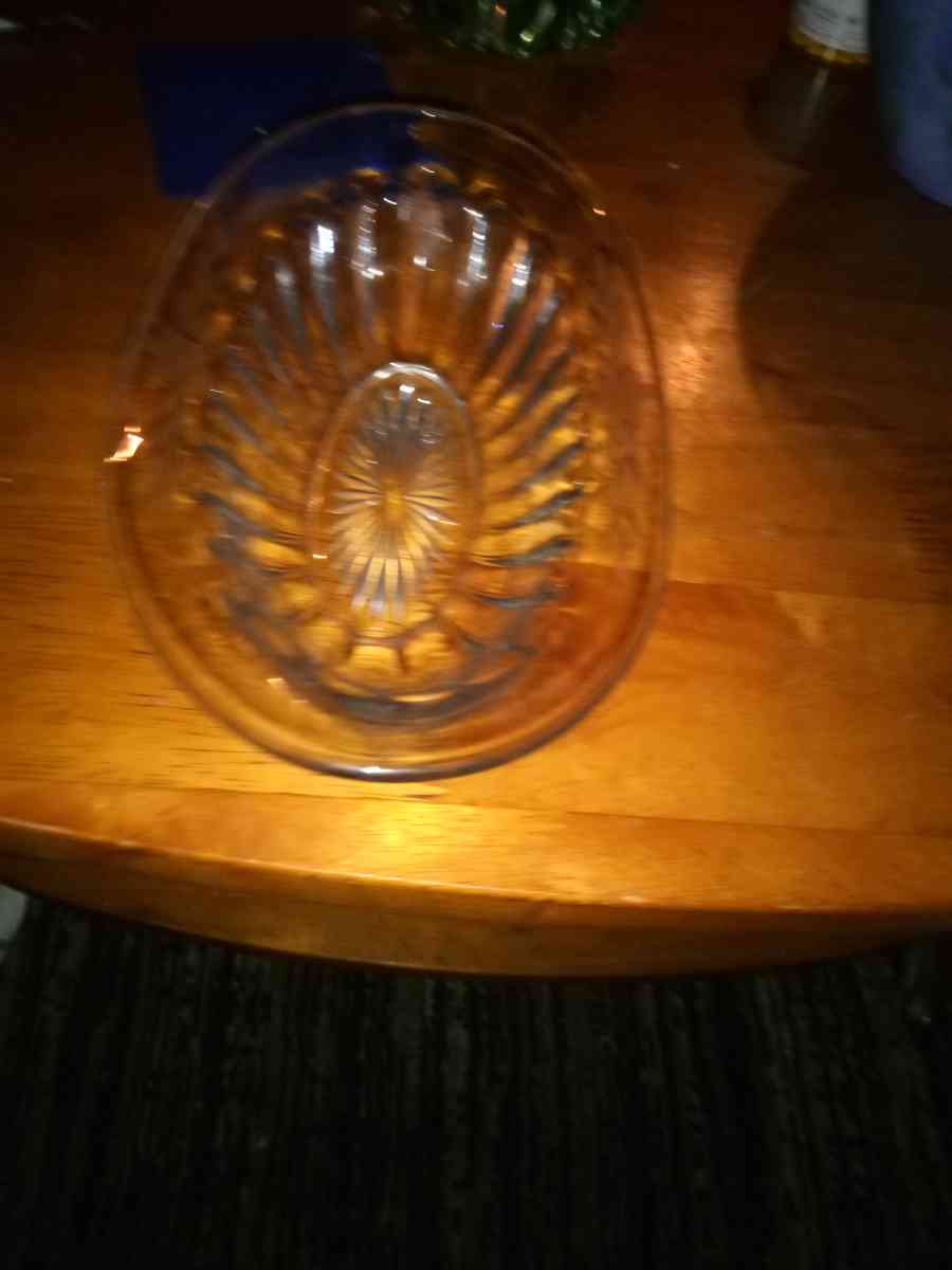 Pressed and copper wheel cut design oval bowl