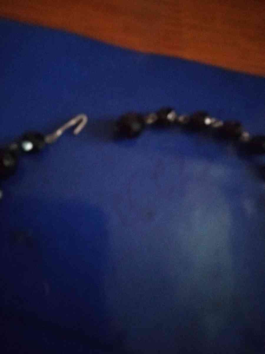 Obsidian and Glass Rhinestone Necklace